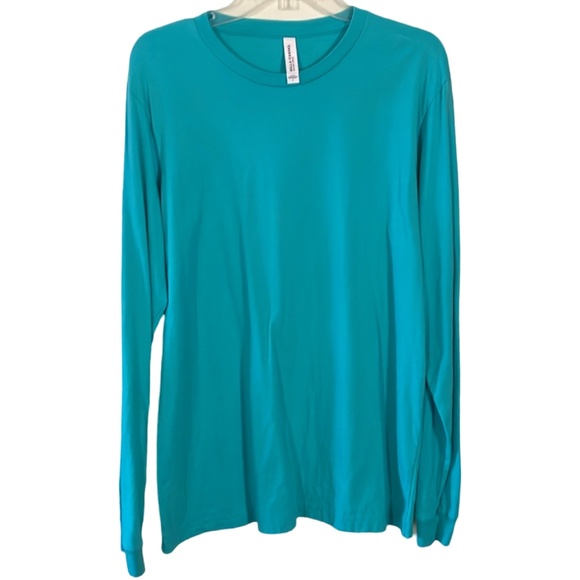 Bella Canvas Turquoise Cotton Long Sleeve Tee Shirt Size Large - Picture 2 of 6